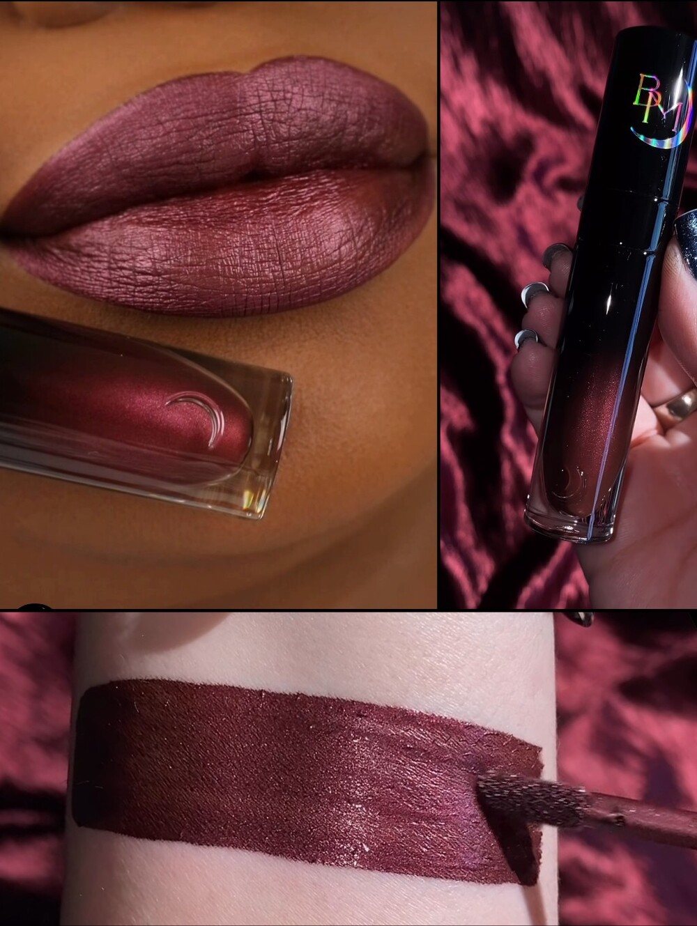 NEW Black Moon Cosmetics Selene Deep Plum Metallic Lipstick In Box